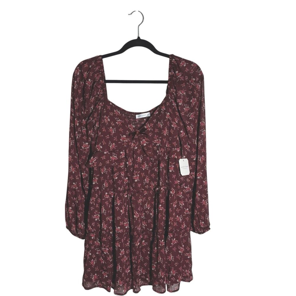 Altar’d State Dark Floral Tiered Babydoll Mini Dress Size M Sheer Fairy Cottage